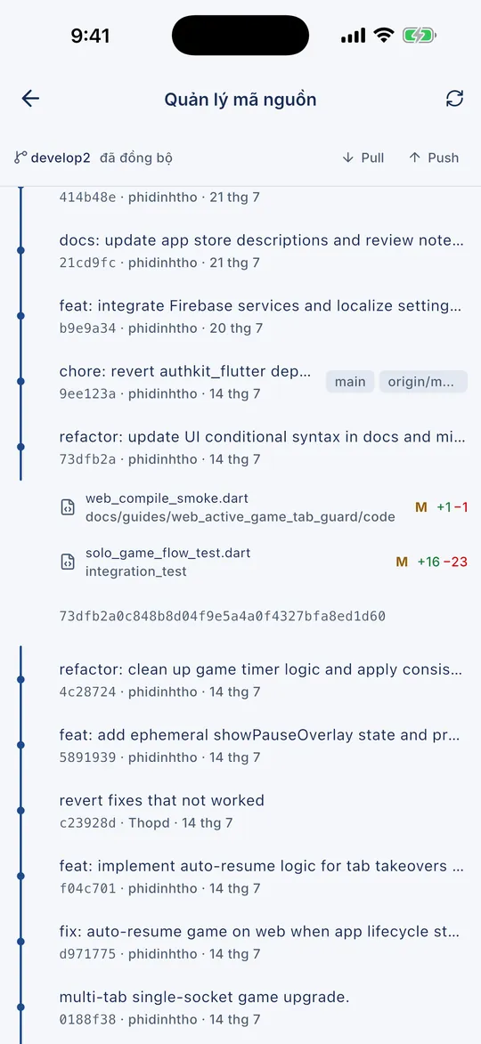 Lịch sử commit, diff, pull và push