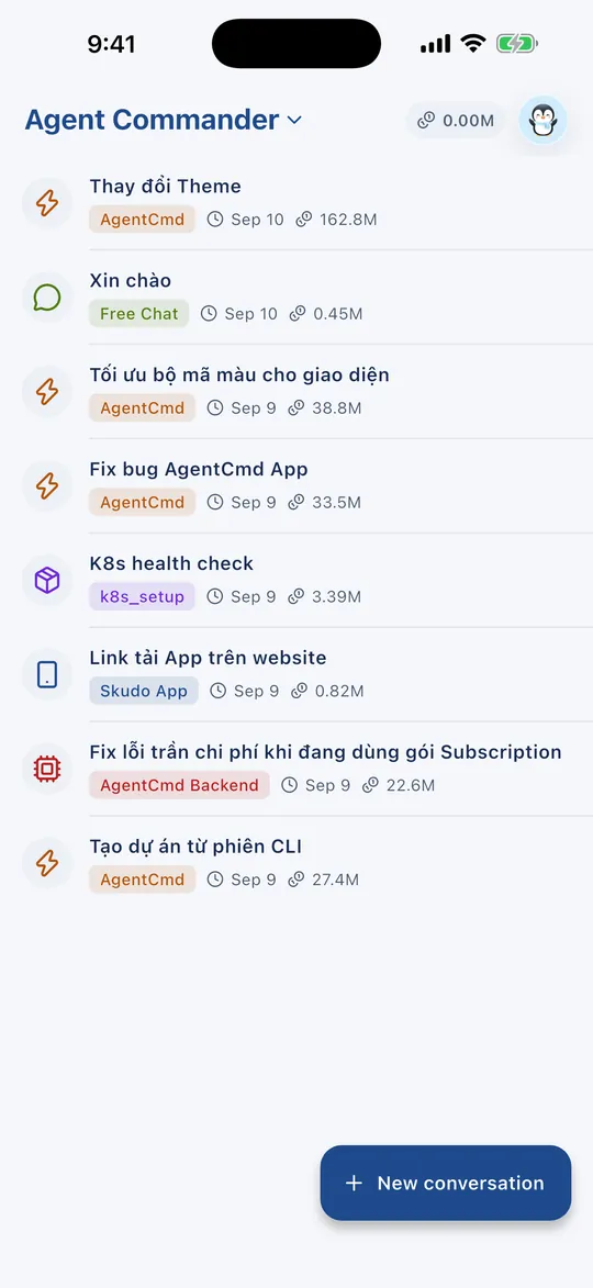 Every conversation on one screen, tagged by project, with the tokens it spent